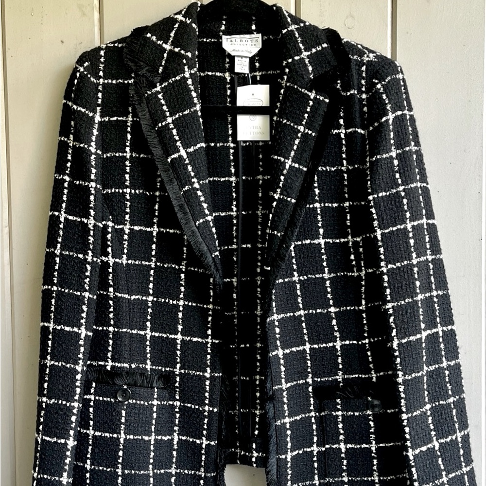 Talbots Collection Women's 8 Black Windowpane Plaid Blazer Office to Evening NWT